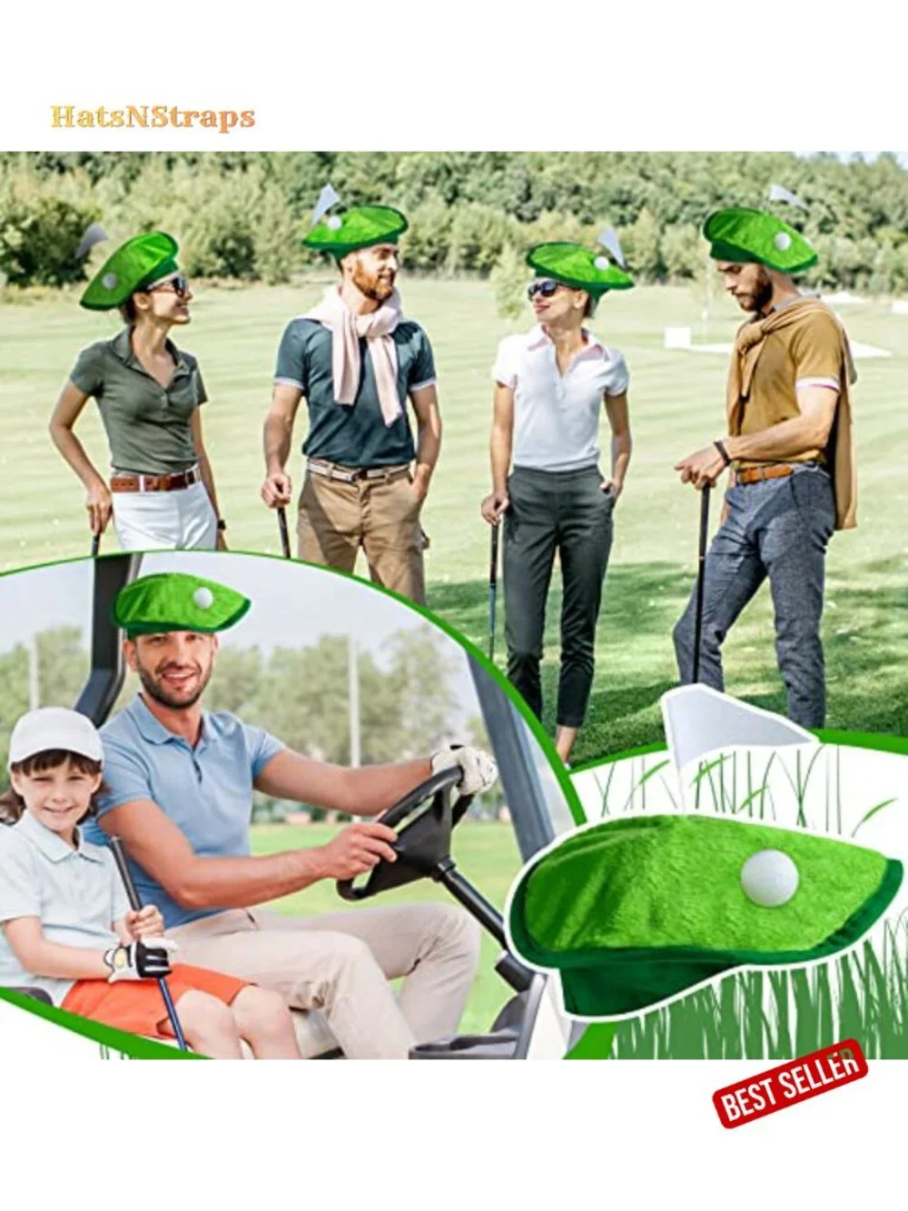 Funny Golf Hat with Ball & Flag Party Costume Accessories Unisex Beret Novelty